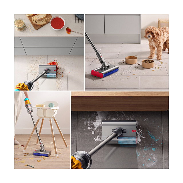 Dyson V12 Detect Slim Submarine - Aspiradora Escoba 3 en 1 Sin Bolsa, Sistema de Limpieza en Seco y Húmedo, Filtro HEPA, Color Níquel y Amarillo