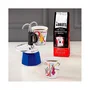 Bialetti Mini-express KANDINSKY 100 ml Cafetera Italiana con 2 Tazas - Acero Inoxidable Azul