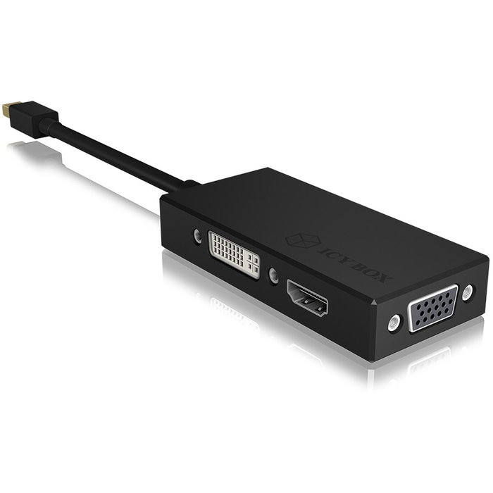 ICY BOX IB-AC1032 Adapter Mini DisplayPort a DVI HDMI VGA 4K 60Hz Negro - Conector Macho Hembra, 3840x2160 Pixeles ICY BOX IB-AC1032 Adapter Mini DisplayPort a DVI HDMI VGA 4K 60Hz Negro - Conector Macho Hembra, 3840x2160 Pixeles