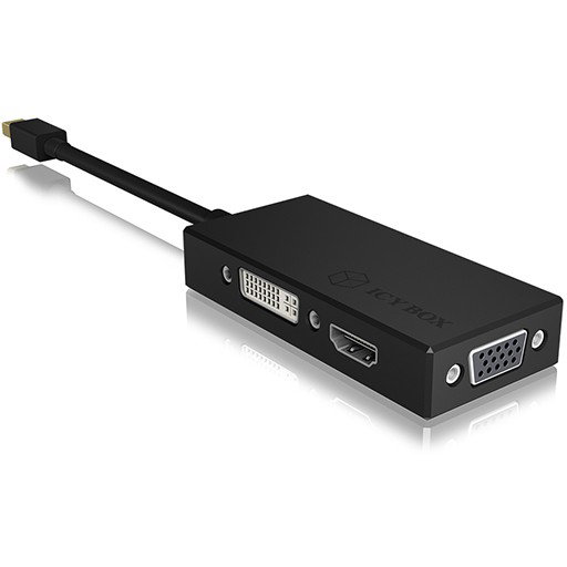ICY BOX IB-AC1032 Adapter Mini DisplayPort a DVI HDMI VGA 4K 60Hz Negro - Conector Macho Hembra, 3840x2160 Pixeles ICY BOX IB-AC1032 Adapter Mini DisplayPort a DVI HDMI VGA 4K 60Hz Negro - Conector Macho Hembra, 3840x2160 Pixeles
