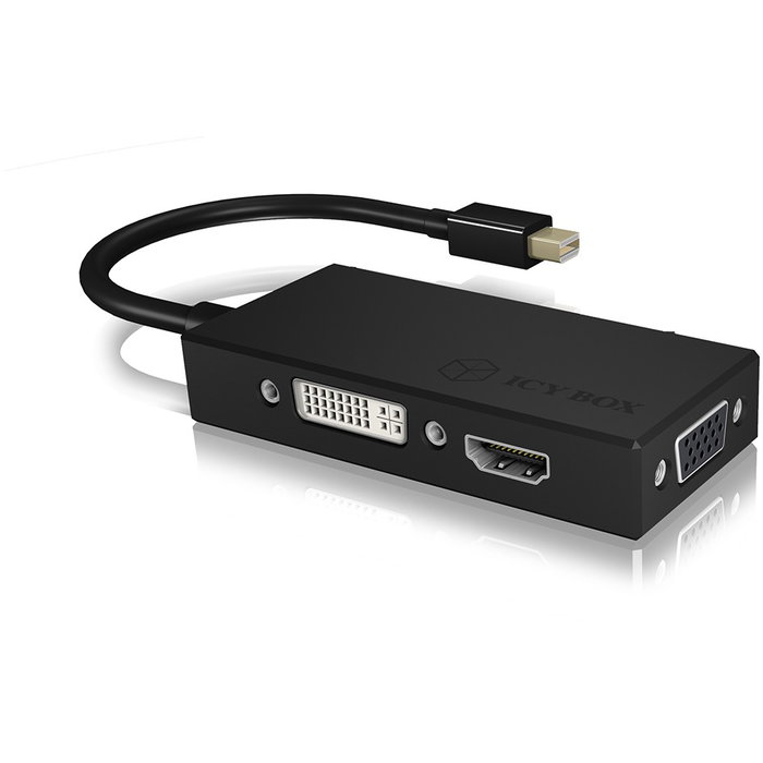 ICY BOX IB-AC1032 Adapter Mini DisplayPort a DVI HDMI VGA 4K 60Hz Negro - Conector Macho Hembra, 3840x2160 Pixeles ICY BOX IB-AC1032 Adapter Mini DisplayPort a DVI HDMI VGA 4K 60Hz Negro - Conector Macho Hembra, 3840x2160 Pixeles