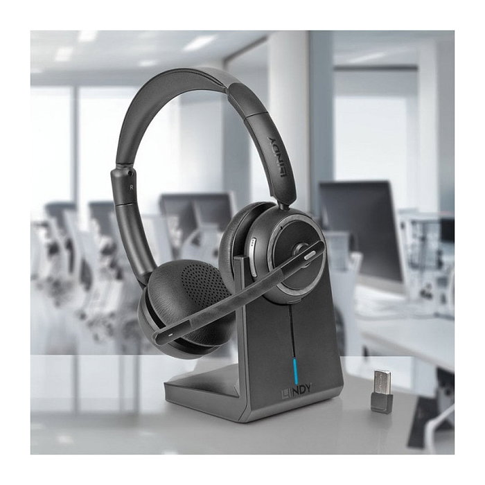 Lindy L118 Auriculares Inalámbricos de Diadema con Base de Carga Negro