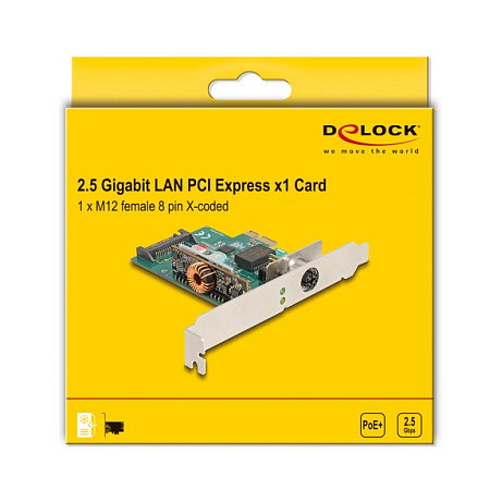 DeLOCK 90760 Tarjeta de Red PCI Express x1 Interna 2.5 Gigabit Ethernet LAN con PoE+, Conector M12, 2500 Mbit/s, para Servidor, Windows 10/11 DeLOCK 90760 Tarjeta de Red PCI Express x1 Interna 2.5 Gigabit Ethernet LAN con PoE+, Conector M12, 2500 Mbit/s, para Servidor, Windows 10/11
