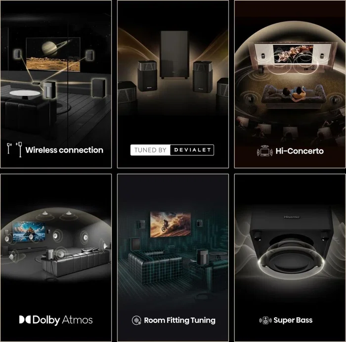 Hisense HT Saturn Barra de Sonido 4.1.2 canales 720 W con Dolby Atmos y Subwoofer Inalámbrico Negro
