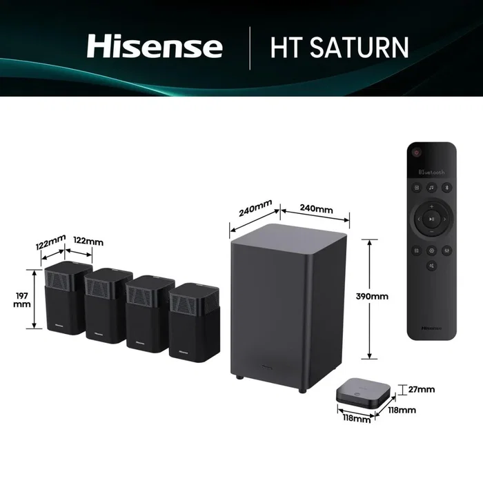 Hisense HT Saturn Barra de Sonido 4.1.2 canales 720 W con Dolby Atmos y Subwoofer Inalámbrico Negro