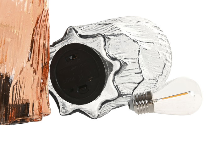 DKD Home Decor Decoración Luminosa Gris Ámbar Cristal LED Abstracto 10 x 16 x 10 cm (2 Unidades)