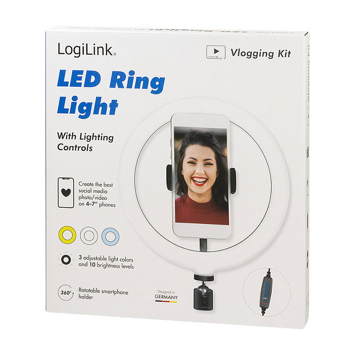 LogiLink Smartphone-Ringlicht de 20 cm con cable de 1.8 m