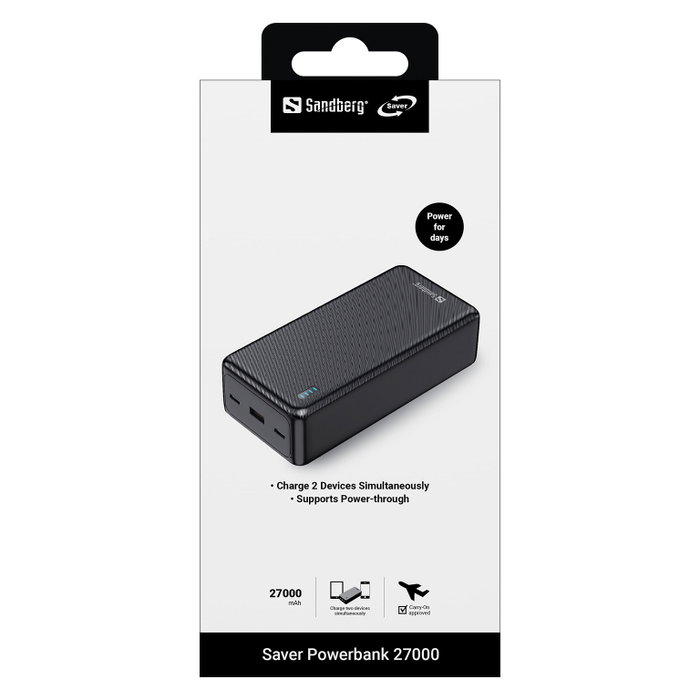 SANDBERG 320-43 Saver Powerbank 27000 mAh Negro Carga Rápida 20W Power Delivery 3 Puertos USB Tipo C SANDBERG 320-43 Saver Powerbank 27000 mAh Negro Carga Rápida 20W Power Delivery 3 Puertos USB Tipo C