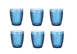 DKD Home Decor Set de 6 Vasos de Cristal con Relieve Azul de 290 ml