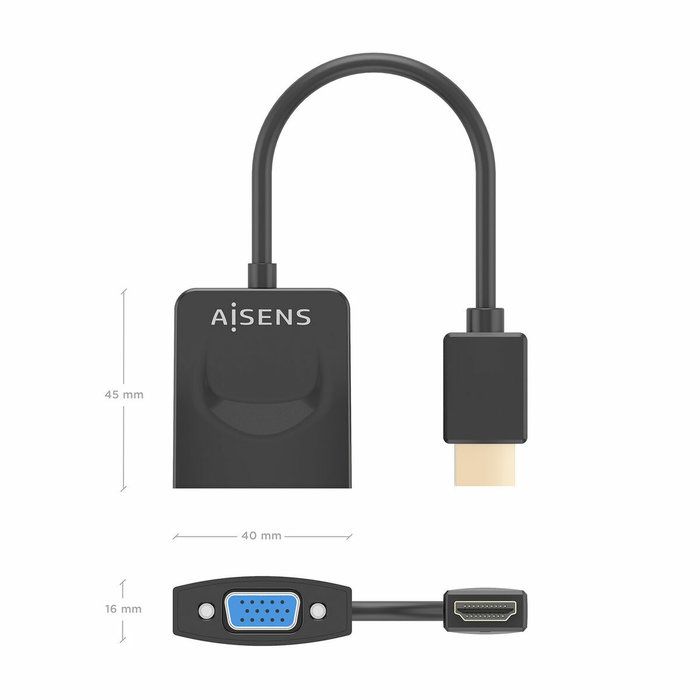 Aisens Conversor HDMI Macho a SVGA Hembra Negro 15cm