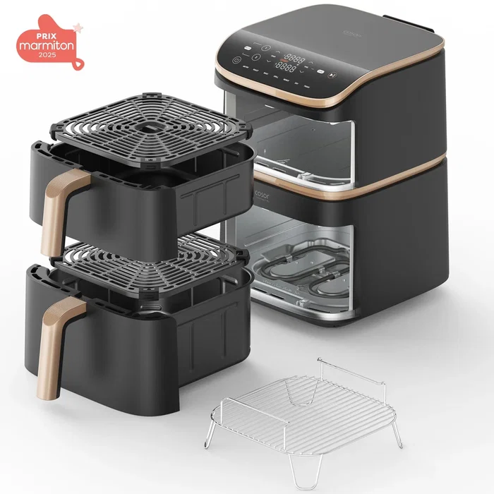 Cosori Freidora sin aceite Turbo Tower Pro Smart, 10,8 L, 2 depósitos, 7 programas, 2630 W, Negro, AAAVL96408