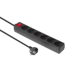MicroConnect Regleta GRU0063B con 6 Tomas Schuko y 3m de Cable, Negro