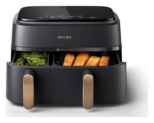 Philips Airfryer NA352/00 Series 3000 con cesta dual de 9L, negro y cobre