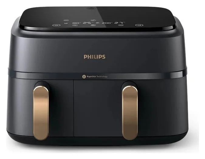 Philips Airfryer NA352/00 Series 3000 con cesta dual de 9L, negro y cobre