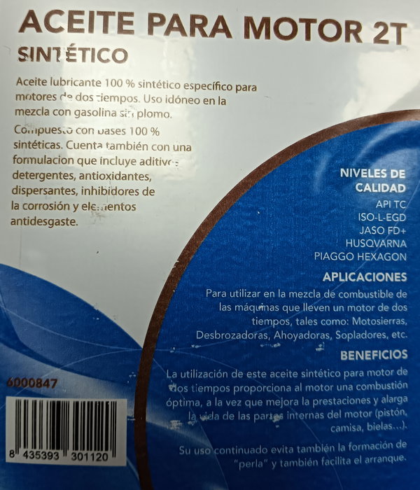 Yaros Finstock Aceite 2 Tiempos Sintético 5 L