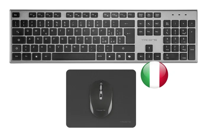 Tacens ZENITHIT Combo Inalámbrico 3 en 1 Kit Teclado Completo QWERTY Italiano + Ratón 3200 DPI + Alfombrilla con SmartKey Copilot AI - 2.4GHz, Gris