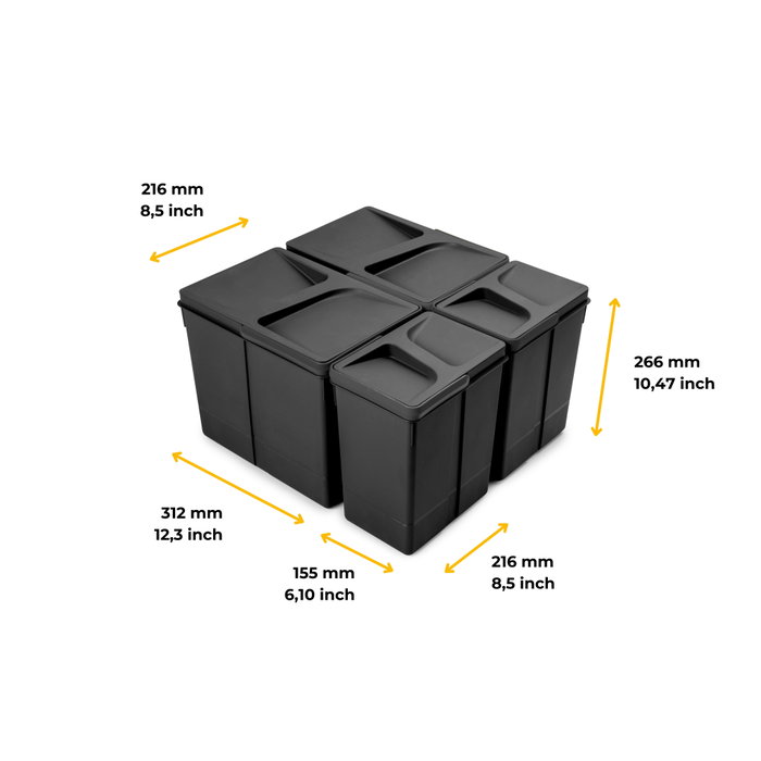 Emuca Kit de contenedores de reciclaje Recycle, 2x15L y 2x7L, Negro