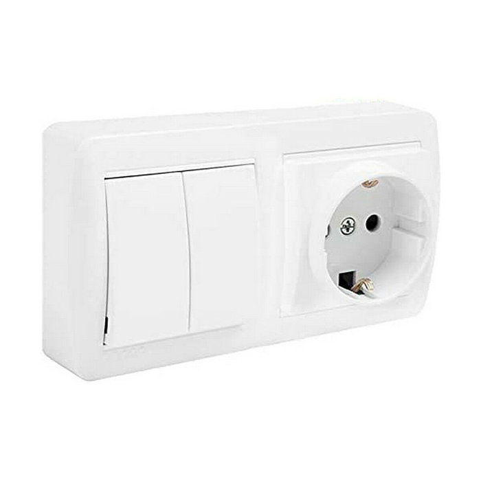 Solera Base Schuko Bipolar con Doble Conmutador y Obturador Blanco Solera Base Schuko Bipolar con Doble Conmutador y Obturador Blanco