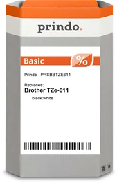 Prindo Cinta mecanográfico TZe-611 Negro sobre blanco para Brother TZe-611