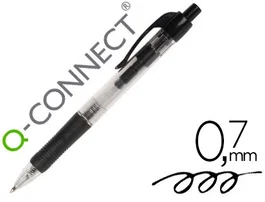 Q-connect Bolígrafo Retráctil con Sujeción de Caucho, Tinta Aceite, 0,7 mm, Color Negro