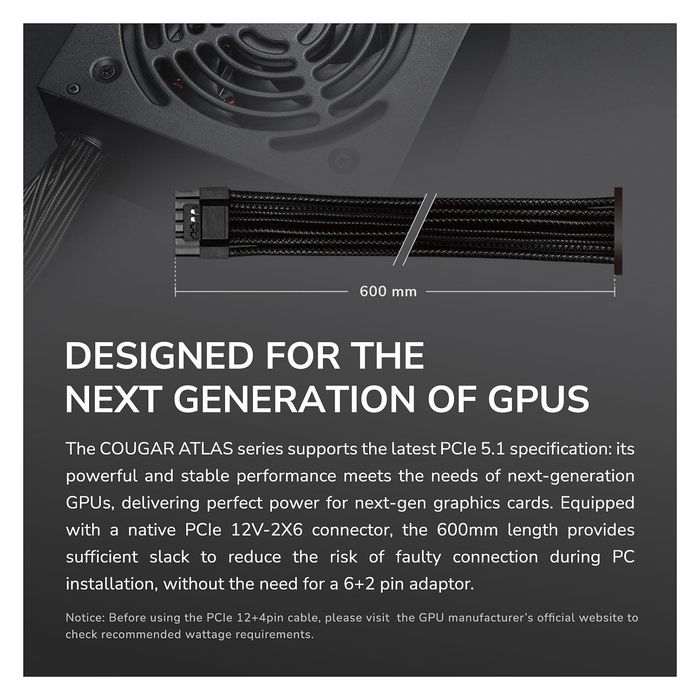 Cougar Fuente de Alimentación ATLAS 650W ATX3.1 80 Plus Bronze para PC Cougar Fuente de Alimentación ATLAS 650W ATX3.1 80 Plus Bronze para PC