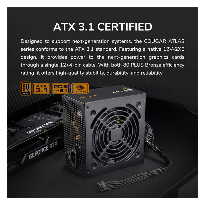 Cougar Fuente de Alimentación ATLAS 650W ATX3.1 80 Plus Bronze para PC Cougar Fuente de Alimentación ATLAS 650W ATX3.1 80 Plus Bronze para PC