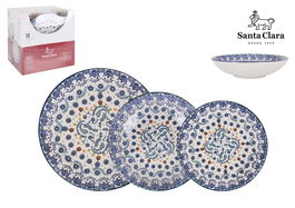 Santa Clara Vajilla 12 Piezas Azores Monaco, Brillo, Forma Redonda, Plato Llano 26 cm, Plato Hondo 21 cm, Plato Postre 20 cm (2 Unidades)