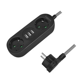 LogiLink Regleta de 2 Tomas CEE 7/3 y 3 Puertos USB-A con Cable Textil