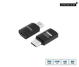 MicroConnect Adaptador USB-C Premium macho-hembra, USB4 Gen 3x2, 40 Gbps, 240W, carga rápida 48V/5A, video 8K 7680 x 4320p 60Hz, compatible Thunderbolt 4