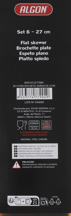 Algon Bbq Set 6 Pinchos Metal para Barbacoa 27 cm (24 Unidades)