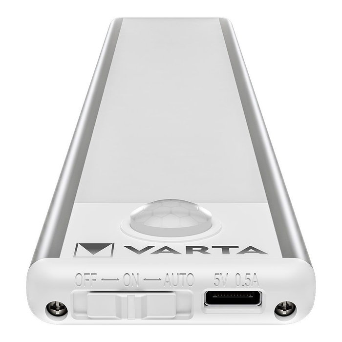 Varta Piloto de Noche con Sensor de Movimiento, LED Blanco Cálido, Recargable USB Tipo C, 24x4x1 cm