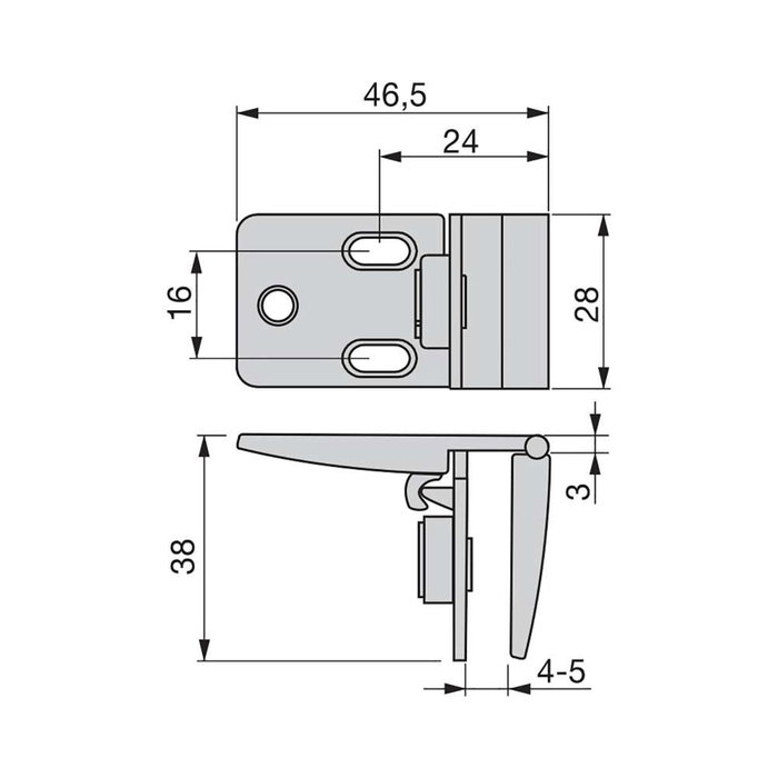 Emuca Juego de bisagras para puerta cristal, central, 4-5mm espesor, Zamak, Cromado brillo