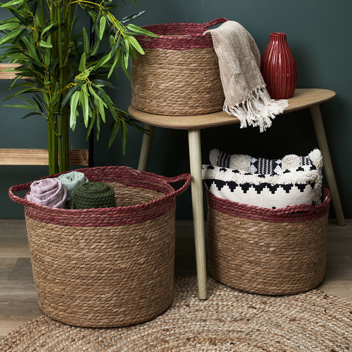 Home Deco Factory Juego de 3 Cestas Trenzadas Bicolo