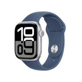 Apple Apple Watch Series 10 - Reloj Inteligente con Pantalla OLED 42 mm, GPS+LTE 4G, Caja de Aluminio Plata con Correa Deportiva Denim Azul