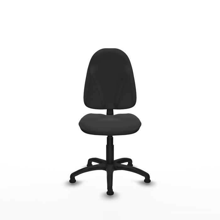Silla de oficina Algarra con mecanismo Contacto permanente básico tapizada con Similpiel color Gris oscuro. Equipada con Base poliamida negra, Sin brazosy Topes