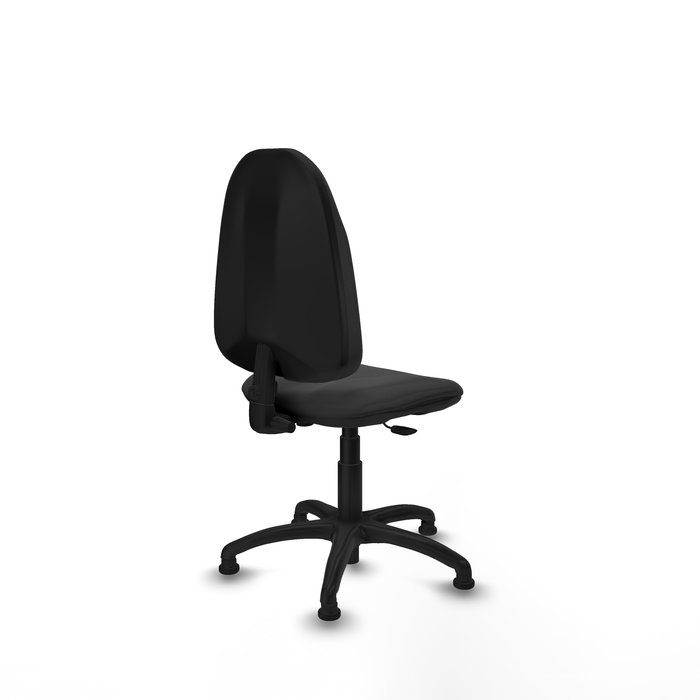 Silla de oficina Algarra con mecanismo Contacto permanente básico tapizada con Similpiel color Gris oscuro. Equipada con Base poliamida negra, Sin brazosy Topes