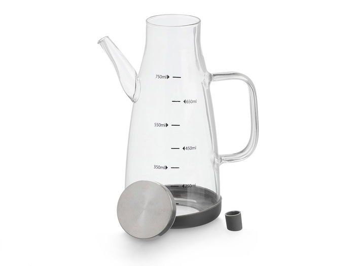 Vivalto Aceitera Borosilicato 750 ml Tapa Acero Inoxidable Transparente Negra Dimensiones 17x21x10 cm (Set de 12)