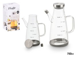 Vivalto Aceitera Borosilicato 750 ml Tapa Acero Inoxidable Transparente Negra Dimensiones 17x21x10 cm (Set de 12)