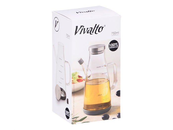Vivalto Aceitera Borosilicato 750 ml Tapa Acero Inoxidable Transparente Negra Dimensiones 17x21x10 cm (Set de 12)