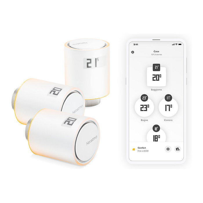 Netatmo NBU-NAV-EU - 3 Termostatos Inteligentes para Radiador, Blanco, Compatible con Apple HomeKit, Alexa y Google Assistant, Inalámbrico, Fácil Instalación