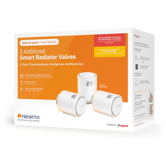 Netatmo NBU-NAV-EU - 3 Termostatos Inteligentes para Radiador, Blanco, Compatible con Apple HomeKit, Alexa y Google Assistant, Inalámbrico, Fácil Instalación