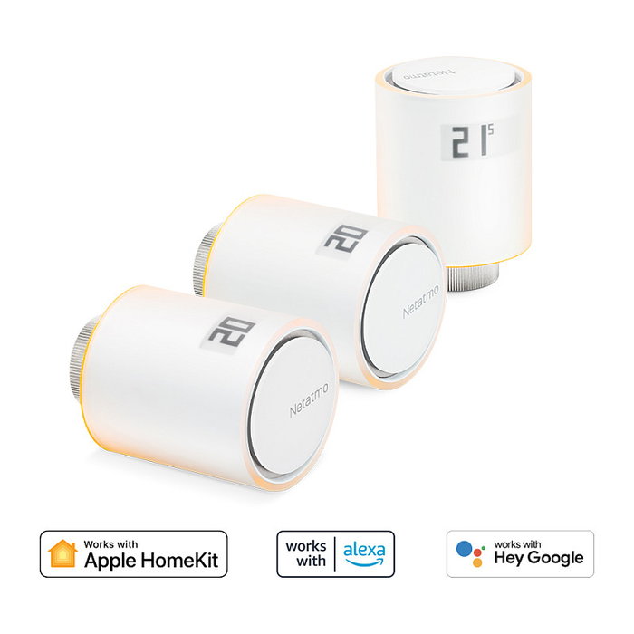 Netatmo NBU-NAV-EU - 3 Termostatos Inteligentes para Radiador, Blanco, Compatible con Apple HomeKit, Alexa y Google Assistant, Inalámbrico, Fácil Instalación