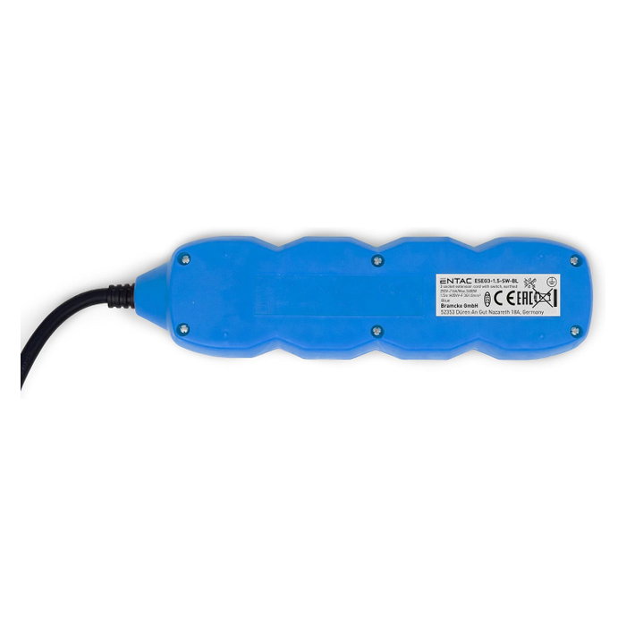 ENTAC Regleta de enchufes ESEG3-1.5-SW-BL con 3 salidas y cable de 1,5 m, Azul