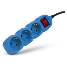 ENTAC Regleta de enchufes ESEG3-1.5-SW-BL con 3 salidas y cable de 1,5 m, Azul