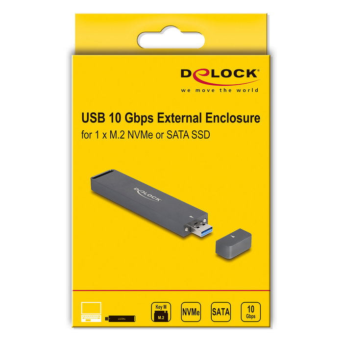 DeLOCK Carcasa Externa para SSD M.2 NVMe PCIe o SATA, con USB 10 Gbps Tipo-A, Aluminio Gris, Realtek RTL9210B, Plug & Play DeLOCK Carcasa Externa para SSD M.2 NVMe PCIe o SATA, con USB 10 Gbps Tipo-A, Aluminio Gris, Realtek RTL9210B, Plug & Play