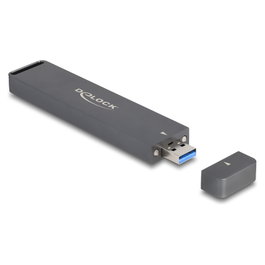 DeLOCK Carcasa Externa para SSD M.2 NVMe PCIe o SATA, con USB 10 Gbps Tipo-A, Aluminio Gris, Realtek RTL9210B, Plug & Play