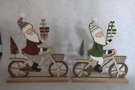 DKD Home Decor Figura Navidad Tradicional Papanoel Bicicleta Rojo Verde Blanco MDF 4.5 x 25 x 24 cm (12 Unidades)