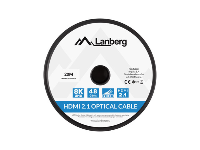 Lanberg Cable HDMI 2.1 de 20 m 8K Negro Lanberg Cable HDMI 2.1 de 20 m 8K Negro