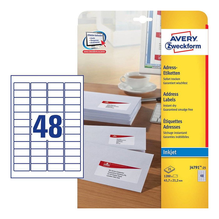 AVERY Zweckform Etiquetas de dirección J4791-25 blancas 45,7 x 21,2 mm