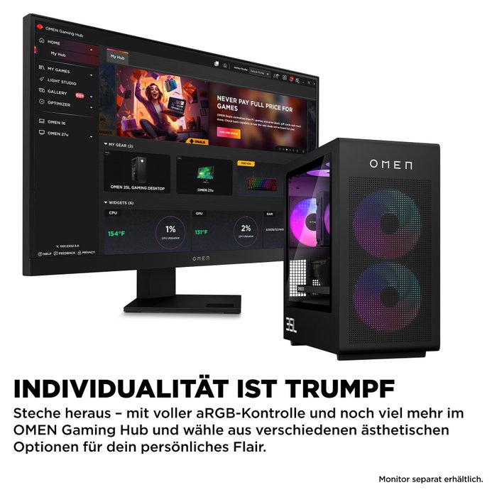 HP OMEN GT16-1472ng 35L Gaming Desktop RYZ7 9800X3D/32GB/1TBSSD/RTX5070Ti/W11Home